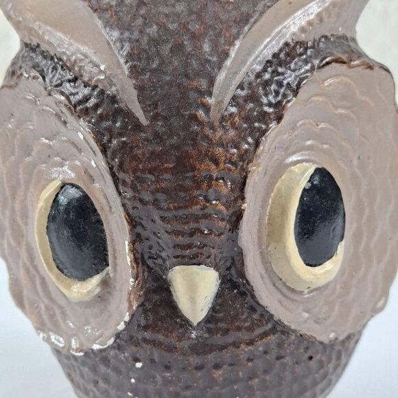Hand Painted Pottery Owl Brown Tan Large Eyes - Picture 2 of 10